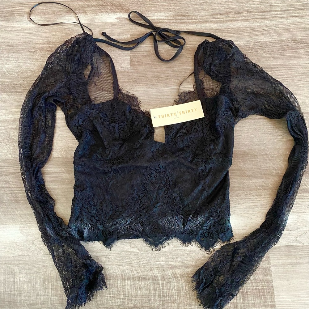 Black lace crop top